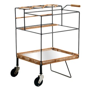 Metal Trolley with Bamboo and Wicker Details, 1960s For Sale