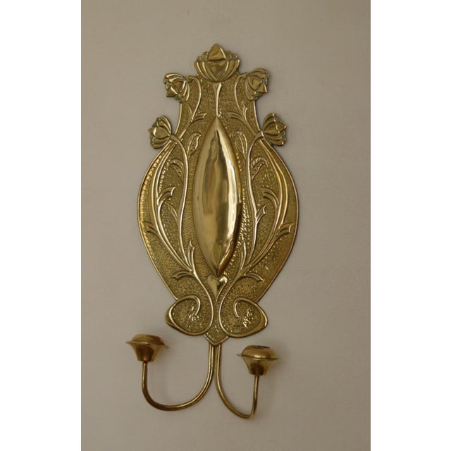 Mid-Century Modern Swedish Art Nouveau Style Brass Double Arm Sconces, Set of 2 For Sale - Image 3 of 17