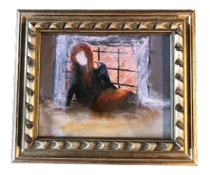 Original Vintage Abstract Painting Girl in Interior Painting