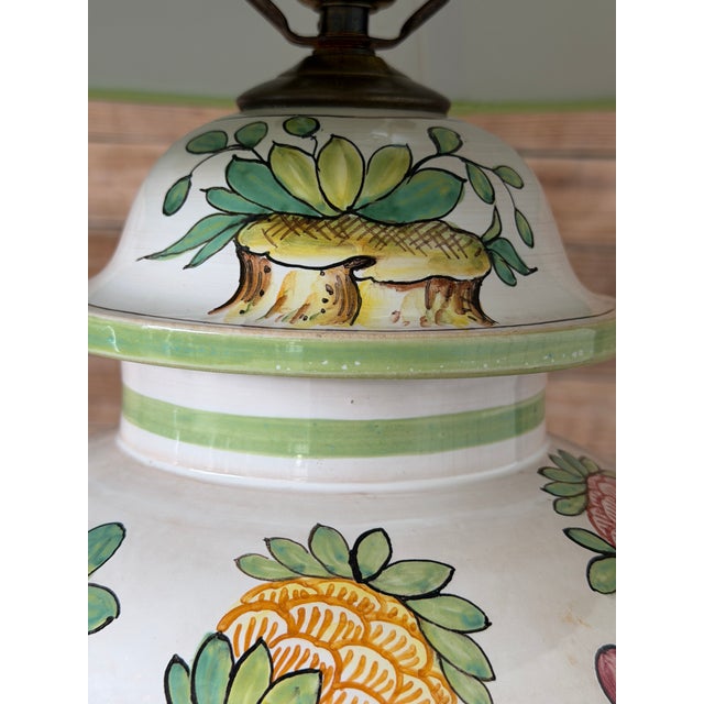 Ceramic Vintage Hand-Painted Italian Glazed Pottery Table Lamps - a Pair For Sale - Image 7 of 12