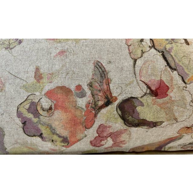 Large Bolster Pillow Decorated With a Delicate Water Color Look Floral Pattern of Soft Pinks, Greens & Oranges - Playful...