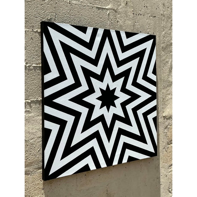 Wood Vintage Boho Original Geometric Abstract Oil on Canvas For Sale - Image 7 of 7