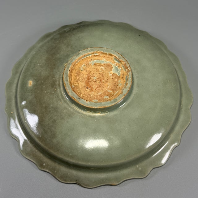 Ceramic Chinese Longquan Celadon Floral‑Shaped Plate With Relief Decoration For Sale - Image 7 of 7