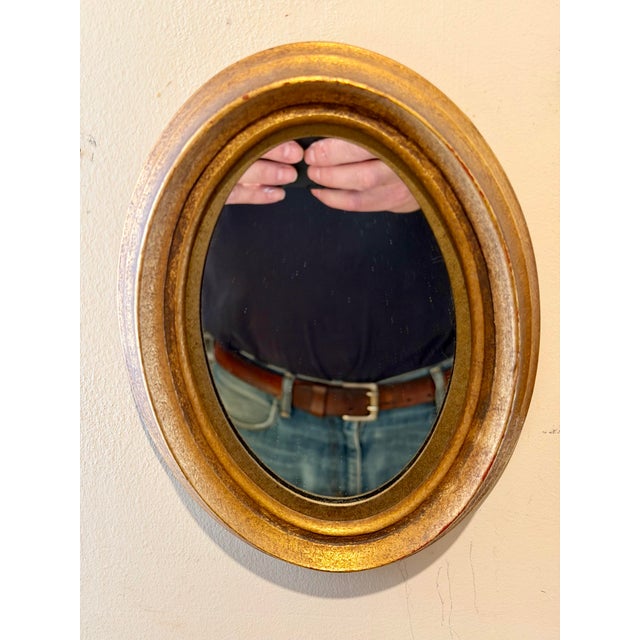 Hollywood Regency Pair Vintage Gilt Oval Mirrors, Italian, Wood Frame, Hollywood Regency For Sale - Image 3 of 11