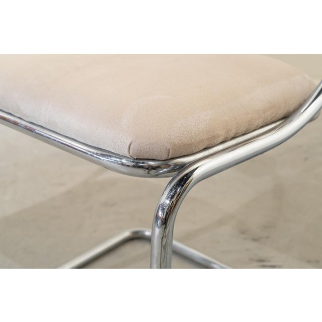 Set of Four Tubular Steel Chairs, Space Age, Upholstered in White Suede. C. 1970, Set of 4 For Sale - Image 11 of 13