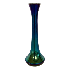 Antique Loetz Tall Blue and Green Iridescent Art Glass Vase