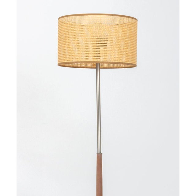 Penta Cherrywood and Woven Straw Floor Lamp, with original label. 62.25" H x 16" Diameter. Provenance: From a Vintage...