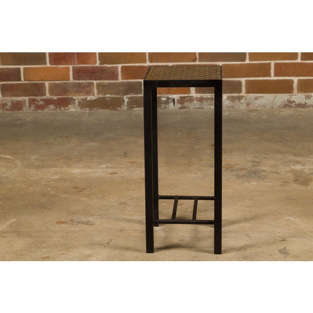 Louis Vuitton Leather Top Small Side Table with Custom Metal Base and Stretchers For Sale - Image 9 of 12