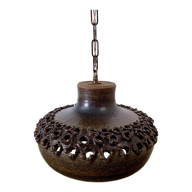 Large 1970s Danish Stoneware Pendant in Brown Glaze Manufactured Axella For Sale