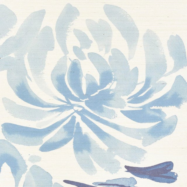 Contemporary Schumacher Hana Sisal Wallpaper in Blue For Sale - Image 3 of 5