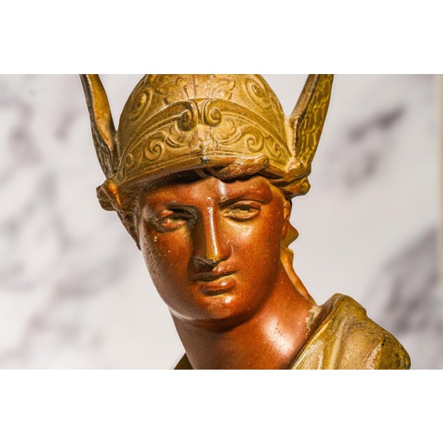 Cast Metal Painted Warrior Bust Antique Victorian Statue Sculpture Home Decor Grand Tour Style For Sale - Image 4 of 12