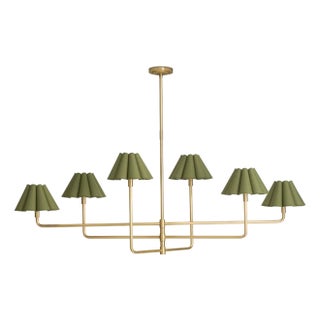 Regina Andrew Polly Chandelier, Natural Brass with Olive Scalloped Shade - 2 cartons For Sale