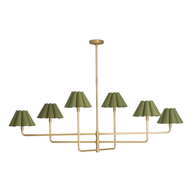 Regina Andrew Polly Chandelier, Natural Brass with Olive Scalloped Shade - 2 cartons For Sale