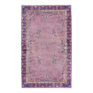 1920s Antique Oversized Chinese Art Deco Lavender Purple Botanical Hand-Knotted Wool Pile Rug - 13’ X 20’3” For Sale