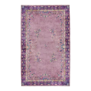 1920s Antique Oversized Chinese Art Deco Lavender Purple Botanical Hand-Knotted Wool Pile Rug - 13’ X 20’3”