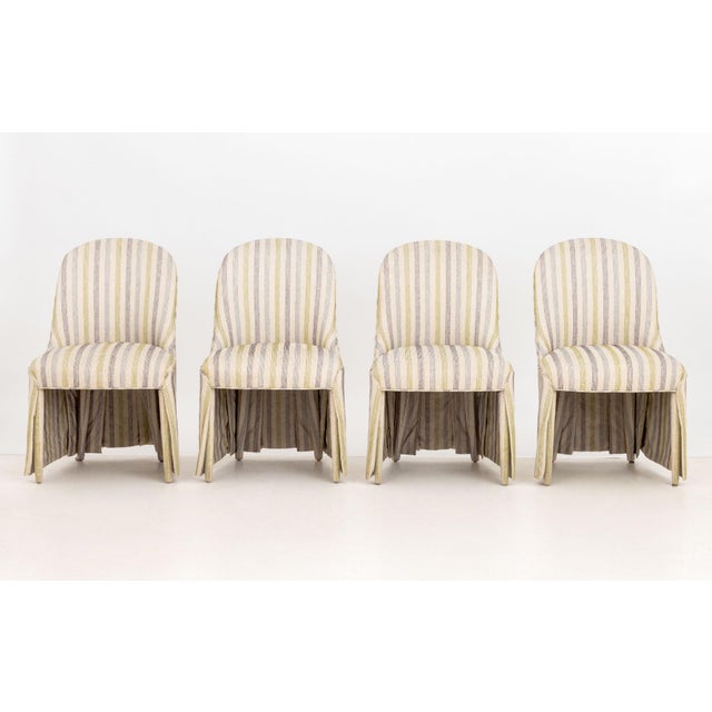Set of Four Modern Striped Upholstered Dining Chairs, on four tapered legs. 35.5" H x 21.5" W x 21" D; 18.5" H....