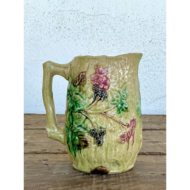Vintage English Majolica Floral Branch Pitcher For Sale - Image 4 of 12