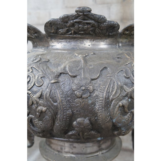 Mid 20th Century Figural Indian Bronze Outdoor Elephant Planter Handled Floor Urn For Sale - Image 9 of 12