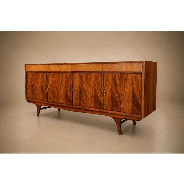Brazilian Modern Four-Door, Four-Drawer Caviúna Credenza With Drop-Front Bar, 1950s, Brazil For Sale - Image 14 of 18