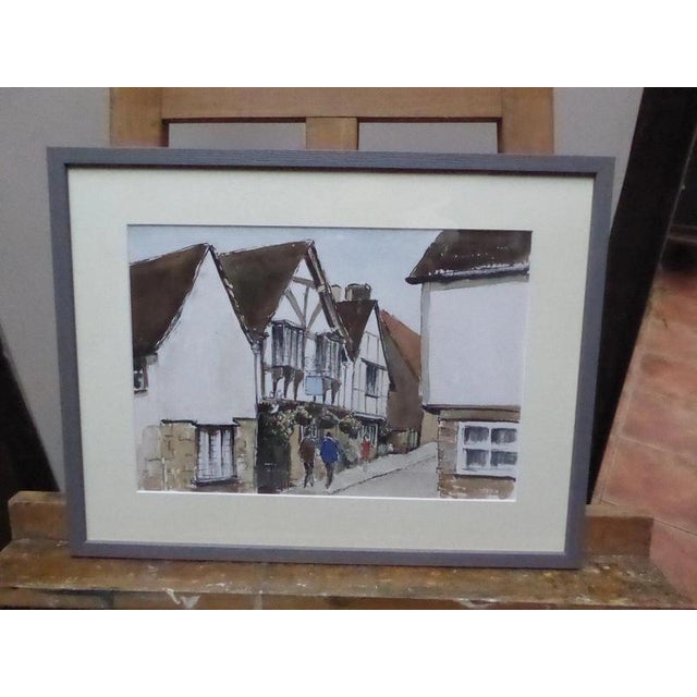 Fine Vintage Watercolour and Ink Painting of The Angel Inn by Roland Birch, 1978 Material: Watercolour, Ink, Paper, Wood...