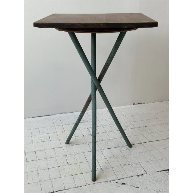 Antique Curly Maple Accent Table With Turquoise-Painted Tripod Base, Circa Early 20th Century For Sale - Image 12 of 17