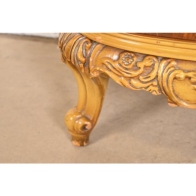 Brown Romweber Style French Provincial Louis XV Flame Mahogany and Parcel Painted Nightstand, Circa 1920s For Sale - Image 8 of 12