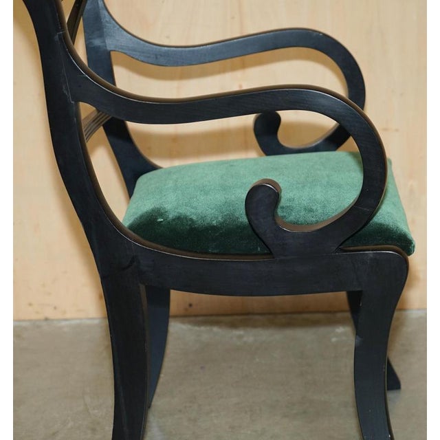Vintage English Regency Green Velvet Dining Chairs, Set of 4 For Sale - Image 13 of 18