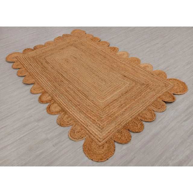 Natural Color Jute Scallop Handmade Rug - 2.6'x5' For Sale - Image 6 of 12