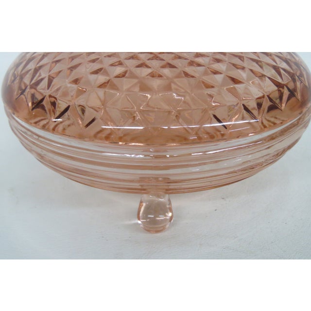 Pink Depression Glass 3 Footed Candy Dish With Diamond Quilt Pattern Lid 4757b For Sale - Image 11 of 14