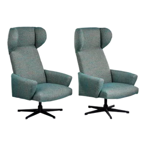 Mid Century Tall Sculptural Wing Back Swivel Chairs With New Upholstery - Pair