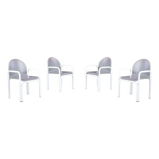 Mid-Century Modern Armchairs in Leather attributed to Gae Aulenti for Knoll International, 1970, Set of 4 For Sale