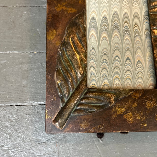 Folk Art 1980’s Original Decorative Metal 4x6 Tabletop Photo Frame With Leaf Detail For Sale - Image 3 of 5