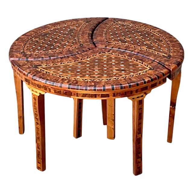 Vintage Geometric Inlaid Wood Coffee Table For Sale