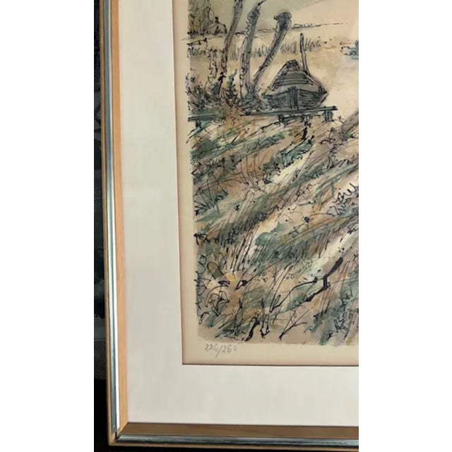 French Mid Century French Artist Aime" Daniel Steinlen Lithograph - Boat on a Pond Signed and Numbered For Sale - Image 3 of 8