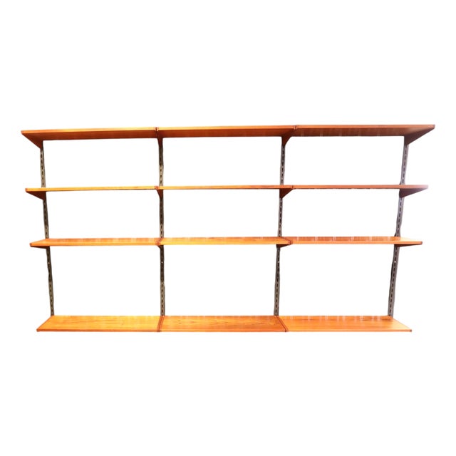 Wall-Mounted Shelving System in Teak by Kai Kristiansen for FM Møbler, 1960s For Sale
