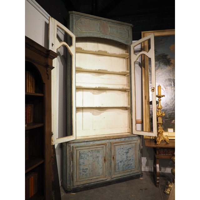 Monumental 18th Century Hand Scraped and Painted French Buffet Deux Corps Bibliotheque For Sale - Image 14 of 18
