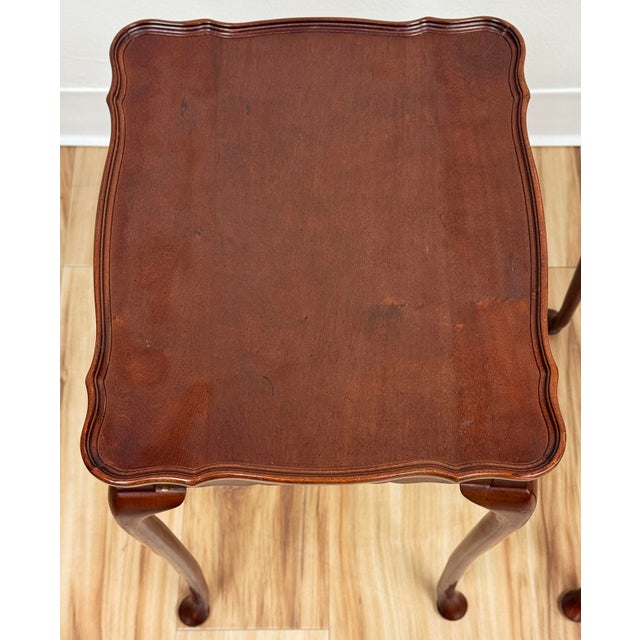 Brown Vintage Bombay Company Scalloped Edge Queen Anne Style Side Table Pair For Sale - Image 8 of 12