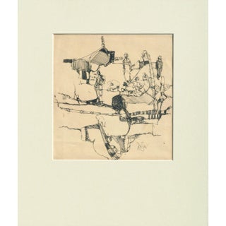 1970s Abstract Figures and Landscape Drawing by David Rosen For Sale