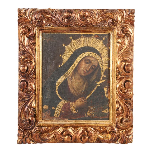 Mater Dolorosa, Oil on Cloth Over Panel, 19th Century For Sale