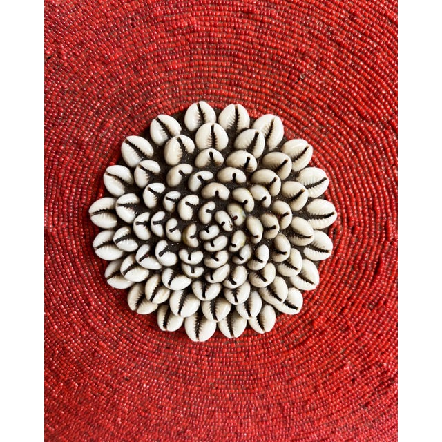 Tribal Vintage Red Beaded Cowry Shield Wall Decor For Sale - Image 3 of 5