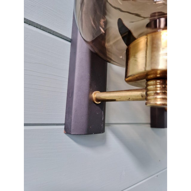 Black Brass and Smoked Glass Wall Sconces, 1960s, Set of 2 For Sale - Image 8 of 16