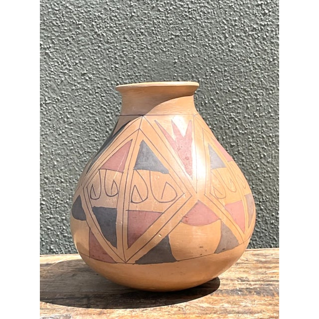 Vintage Hand-Painted Geometric Pottery Vase For Sale - Image 4 of 12