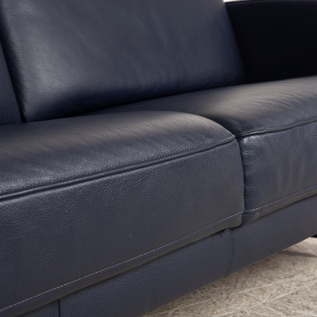 Leather Three Seater Blue & Black Sofa from Musterring For Sale - Image 9 of 15