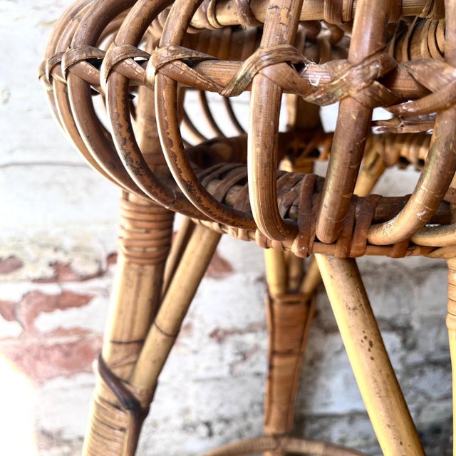 A pair of Vintage Franco Albini bamboo high stools 74cm height 41cm diameter