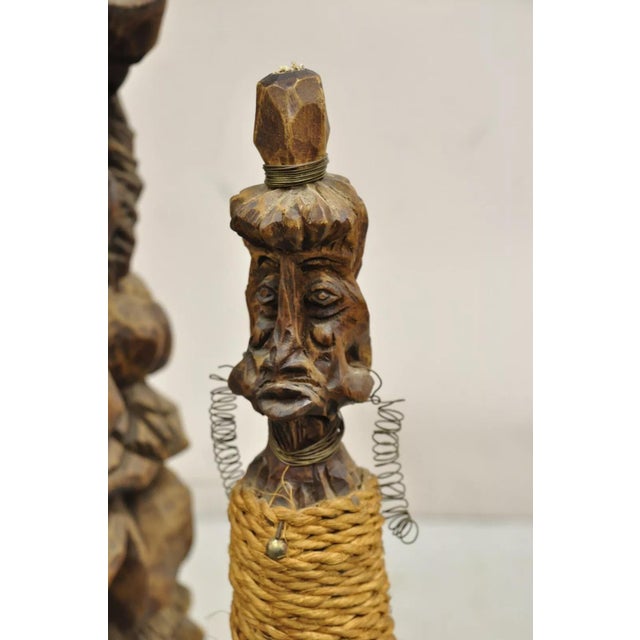 Late 20th Century Primitive Carved Wood Figural Tiki Totem Kinetic Wobbly Balancing Art Sculpture For Sale - Image 4 of 11