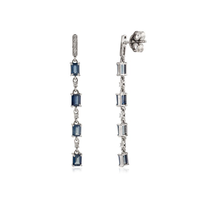 Not Yet Made - Made To Order Contemporary 14k Gold Linear 1.78Ct Sapphire Drop Earrings With Diamonds- 2 Pieces For Sale - Image 5 of 10