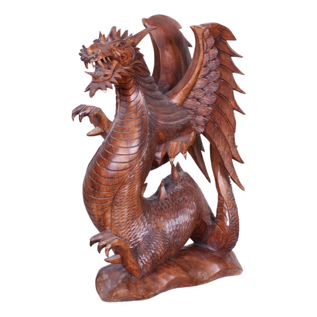 Original Asian Dragon Statue in Lacquered Wood, 1930s For Sale