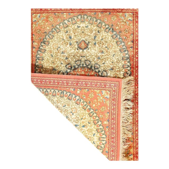 Traditional 1980s Persian Fine Hand Pure Silk Qum Rug For Sale - Image 3 of 4