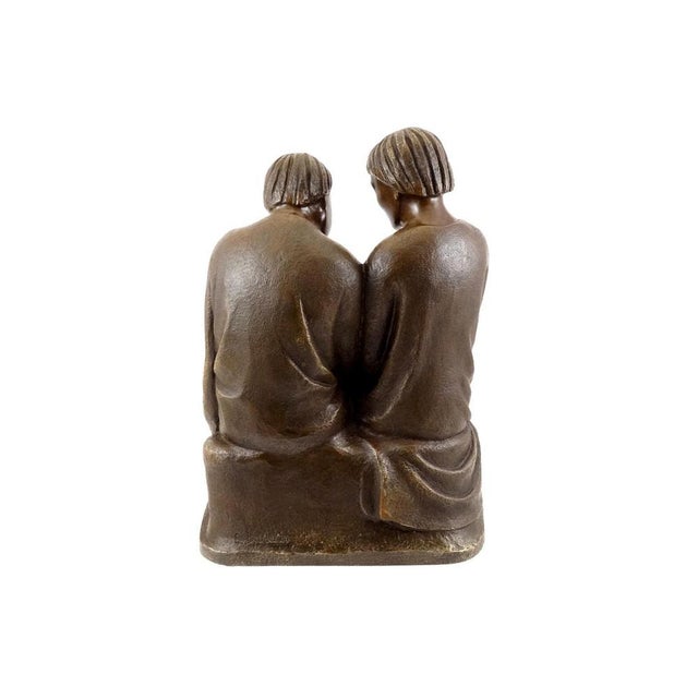 Brown Art Deco 20th Century Reading Monks Sculpture in Bronze For Sale - Image 8 of 10