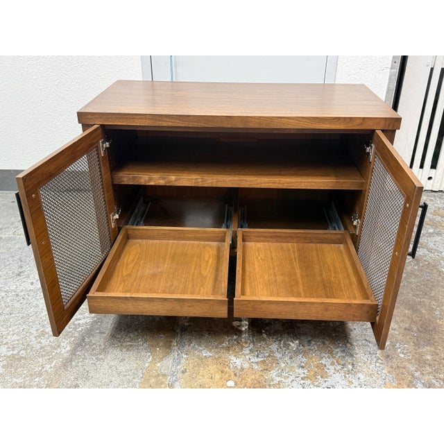2010s Bespoke Metal Mesh + Walnut Media Cabinet For Sale - Image 5 of 12